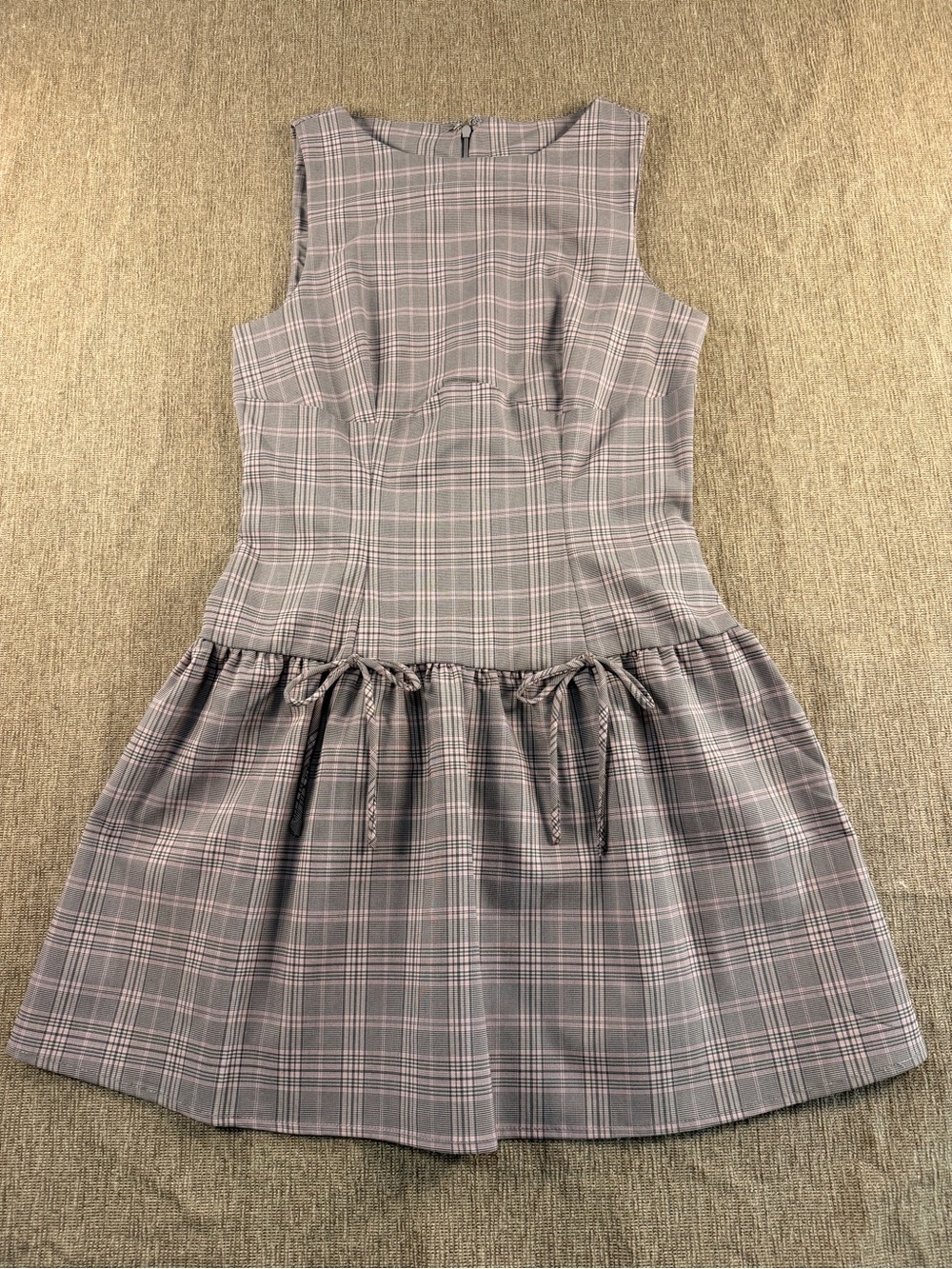 Love, Fire Plaid Sleeveless Drop-Waist Mini Dress S Brown & Pink